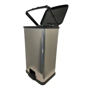 13.2 Gallon Slim Kitchen Bin Silver Plastic Step Trash Can for Small Spaces Compact and Stylish Design