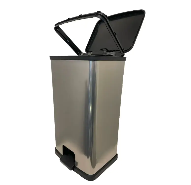 13.2 Gallon Slim Kitchen Bin Silver Plastic Step Trash Can for Small Spaces Compact and Stylish Design