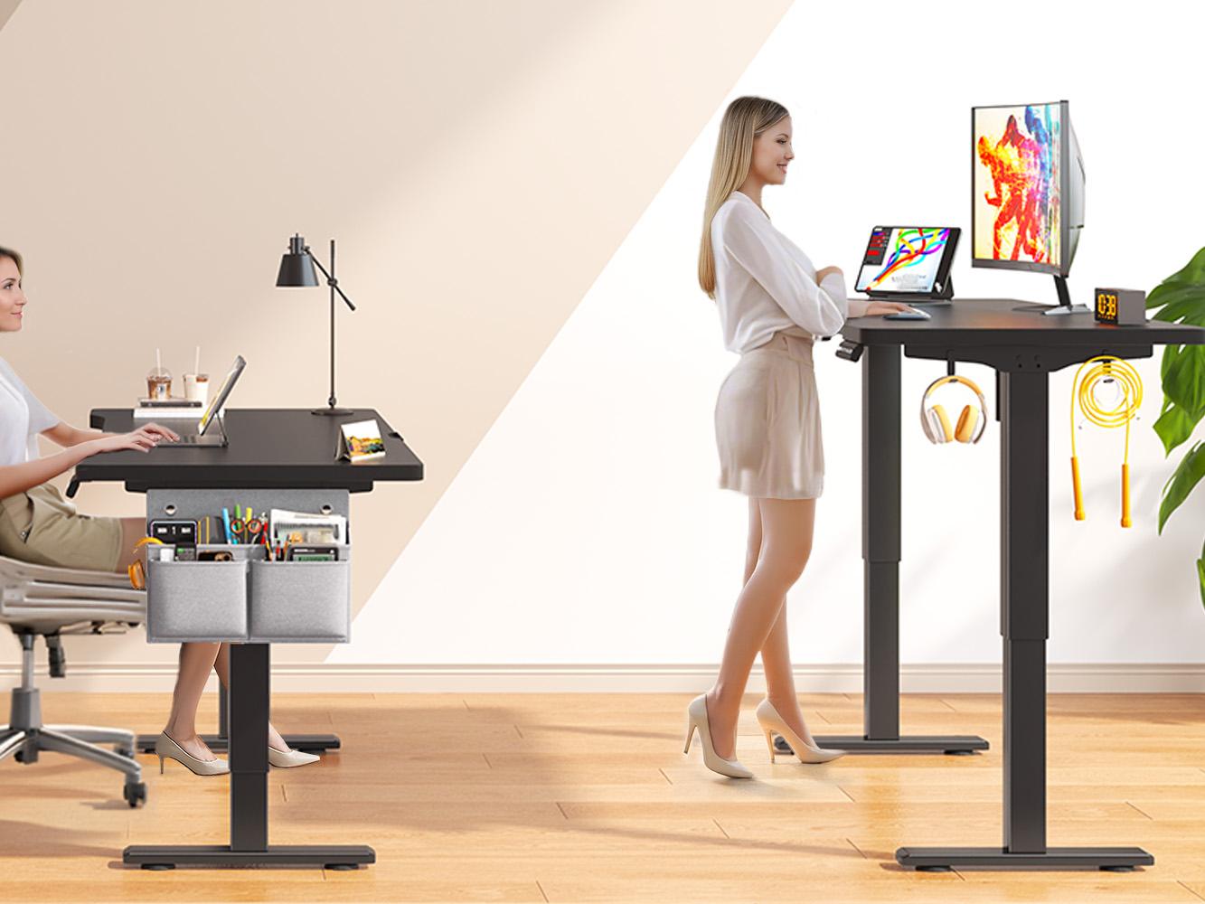 【Smart Memory Height】Raybee Electric Standing Gaming Desk with LED 56'' Sit Stand Up Desk Adjustable Height 3 Memory Preset Computer Home Office Desk with Side Pocket 【Smart Memory Height】Raybee Electric Standing Gaming Desk with LED 56'' Sit Stand Up Desk Adjustable Height 3 Memory Preset Computer Home Office Desk with Side Pocket