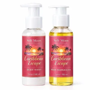 Soft Moon Botanicals Caribbean Escape Cleanse & Glow Duo – Hydrating Body Wash , Body Massage Oil Set, Tropical Scent