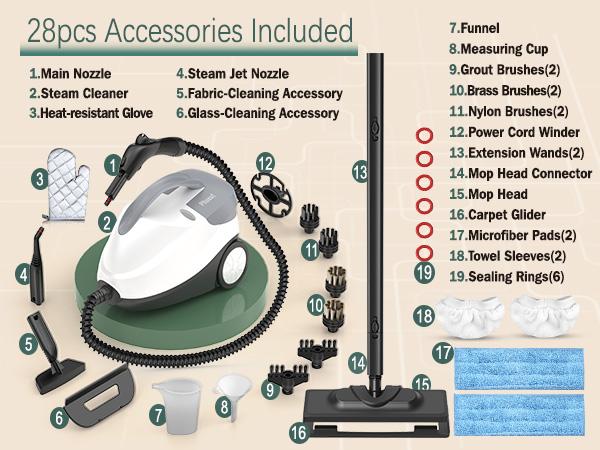 Phueut Steam Cleaner Replacement Brushes & Grout Brush & 2 Packs Steam Mop Pads for Multi-Surface Floor Cleaning Reusable Washable Machine Compatible Essential Cleaning Tools