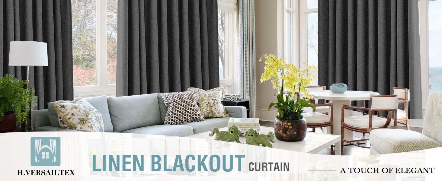 H.VERSAILTEX Linen Blackout Curtain 1 Panel for Bedroom/Living Room Thermal Insulated Grommet Linen Look Curtain Drapes Primitive Textured Burlap Effect Window Drapes