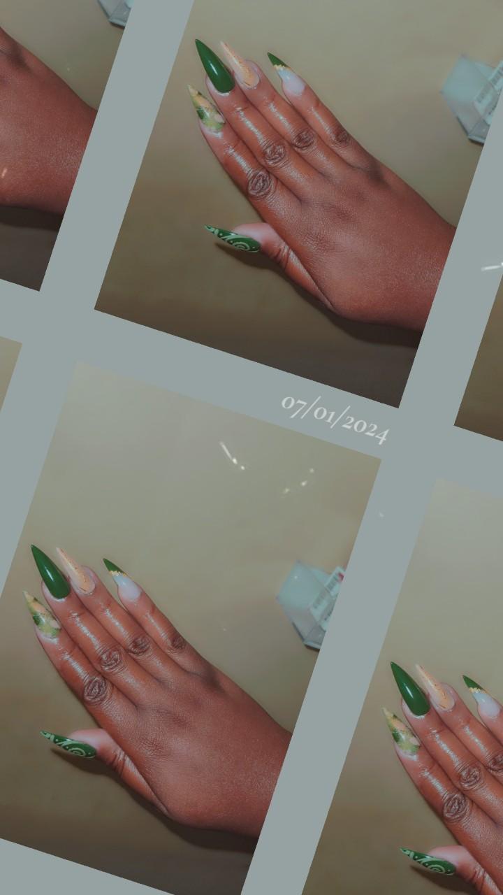 Affirm Me (BossLady) PRESS-ON 25pc Set Stilletto Shape , Hunter Green, Gold flakes, 3D Art Nail Care Nail Polish Cosmetic Manicure Nail Art Cutics Affirm Me (BossLady) PRESS-ON 25pc Set Stilletto Shape , Hunter Green, Gold flakes, 3D Art Nail Care Nail Polish Cosmetic Manicure Nail Art Cutics