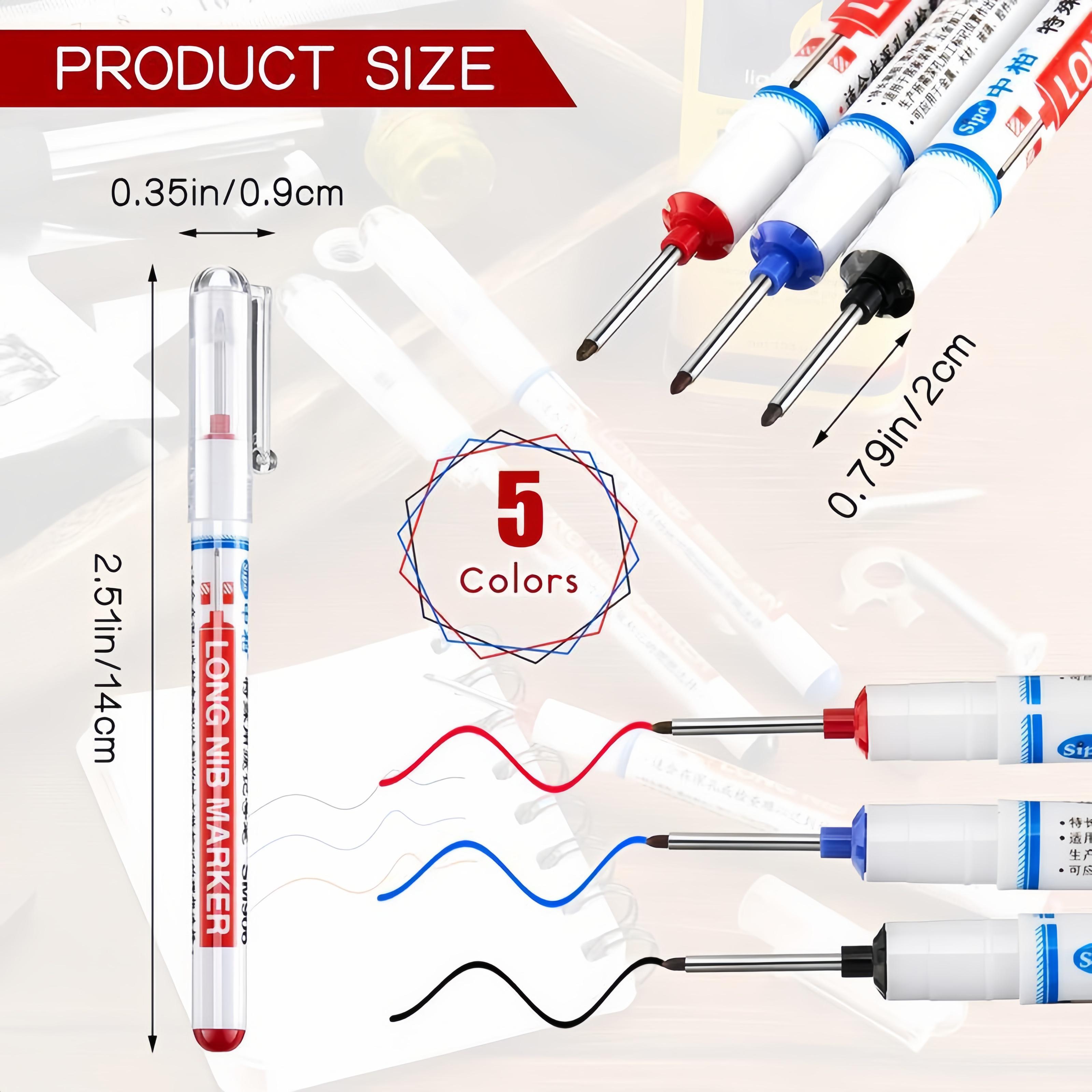 5 Counts Deep Drill Hole Long Nib Marker,20mm Tip Deep Hole Pen,For Metal Perforating PensWoodworking Marker Pen,Quick-Dry Waterproof Marker Pen,Plastic,Marking Pen for Wood,Wall,Cardboard Construction Site Pen