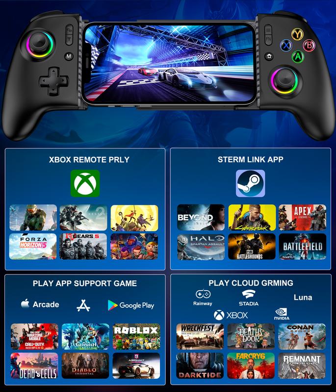 ESYWEN Mobile Gaming Controller, MC2 Phone Controller for iPhone/Android Handheld Gaming with Programmable/Hall Effect Joysticks & Analog Triggers/Adjustable Light/Turbo