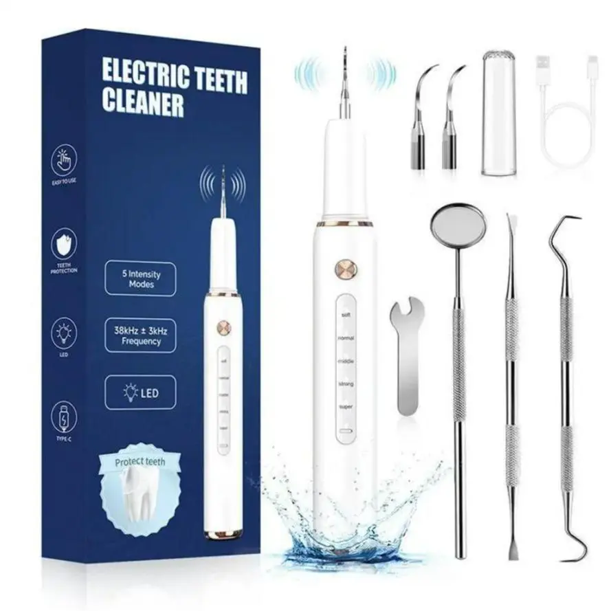 Rechargeable Electric Teeth Cleaning Tool with Replacement Heads & Manual Auxiliary Cleaning Tools, Oral Irrigator for Home Use, Tartar Remover for Teeth,Remover Teeth Cleaning Kit  #SummerVibes