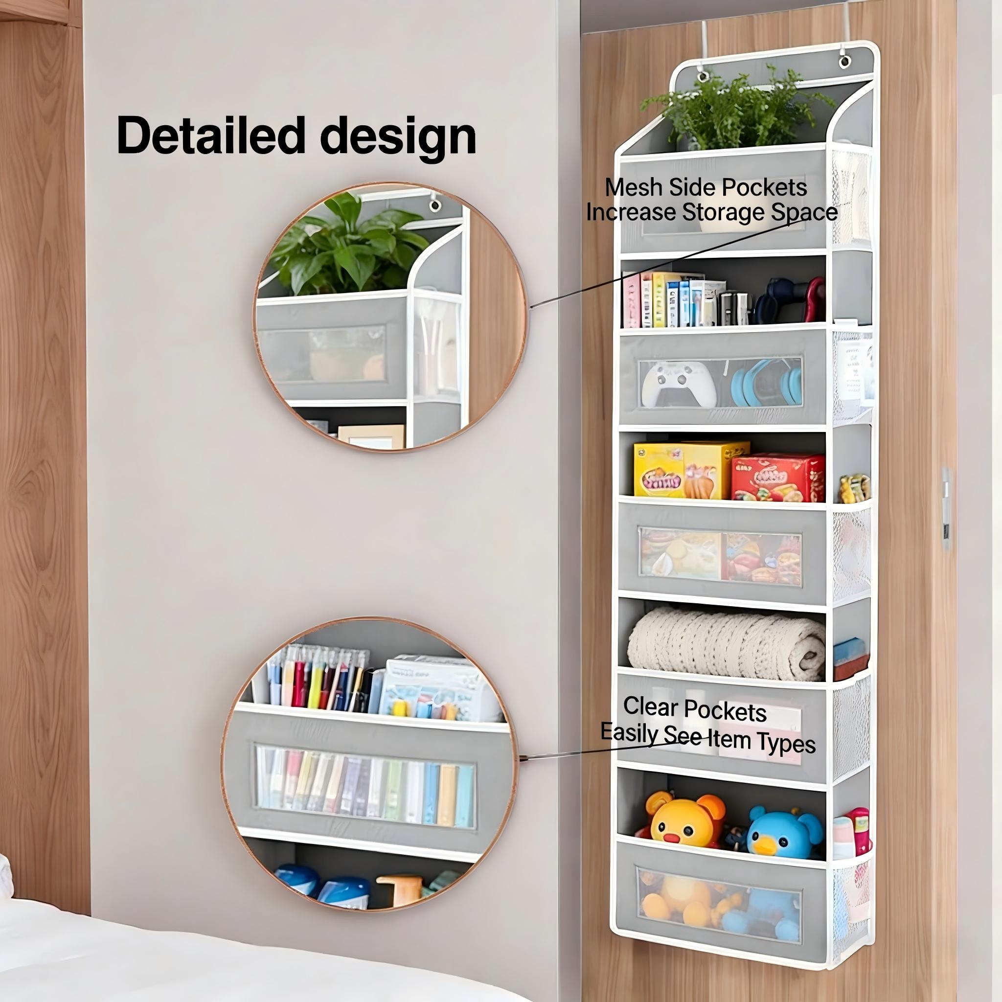 SweetHaven Door Hanging Storage Rack with 5+5 Pockets for Everyday Storage 5 Large Clear & Mesh Side Pockets for Bedrooms Bathrooms & Food Storage Rooms Grey Organizer Set 10 - 15 Kg Capacity Organizing,storage organization,bedroom storage