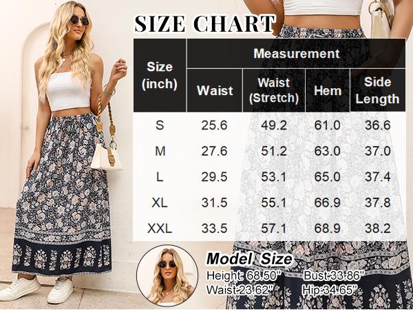 Women's 2025 Boho Floral Skirt Casual Elastic High Waist Maxi Skirts Flowy A Line Beach Long Skirt with Side Pockets Women's 2025 Boho Floral Skirt Casual Elastic High Waist Maxi Skirts Flowy A Line Beach Long Skirt with Side Pockets