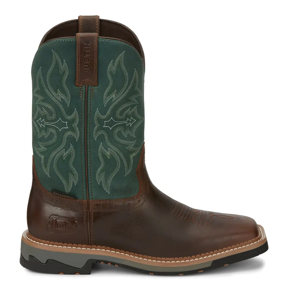 Justin Original Workboots Mens Bolt 11 Inch Waterproof Soft Toe  Work/Duty - Brown, Green