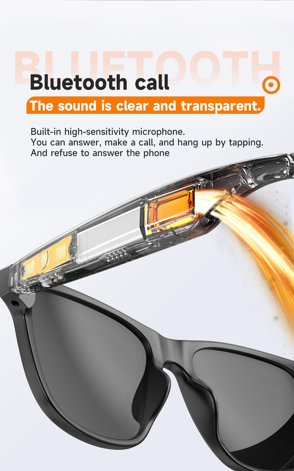 Smart Glasses, Bluetooth Sunglasses Audio Eyewear, Built-in Mic & Speakers, Athletic/Outdoor UV Protection Unisex, Summer,Waterproof, Smart Summer Gear