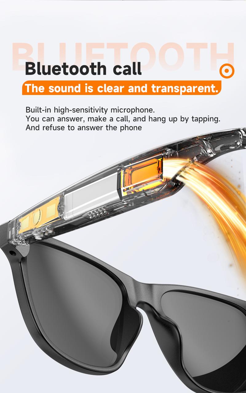 Smart Glasses, Bluetooth Sunglasses Audio Eyewear, Built-in Mic & Speakers, Athletic/Outdoor UV Protection Unisex, Summer,Waterproof, Smart Summer Gear