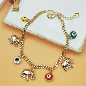 Gold Devil's Eye Bracelet with Baby Elephant Pendant Adjustable Length for Stylish Accessory SpringStatements