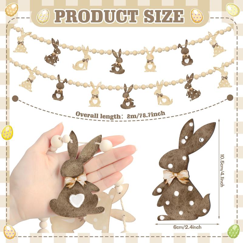 Easter Bunny Garland Wood Beads Banner Rustic Rabbits Hanging Garland with Beads, Bunny Eggs with Bow Door Wreath Garland for Mantle Fireplace Shelf Wall Doorway Display, Spring Home Decor, Easter Decor 2026 Easy Hang Indoor Outdoor Party Supplies & Gifts