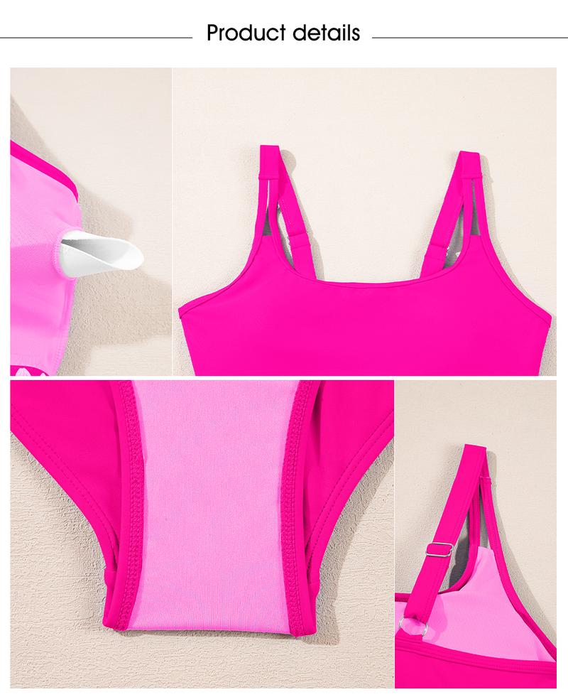 Aleumdr High Waisted Bikini Sets for Women 2 Piece High Cut Swimsuit Color Block Push Up Sporty Bathing Suit Sport Swimming Clothing Beach Tummy Control Swimwear