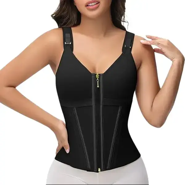 Women's Nylon Blend Lightweight Belly-Tightening Shapewear Corset Vest - Stretchy Activewear Top, Adjustable Straps, Zipper-Hook Closure, Double Layer Waist Training & Body Contouring Protection