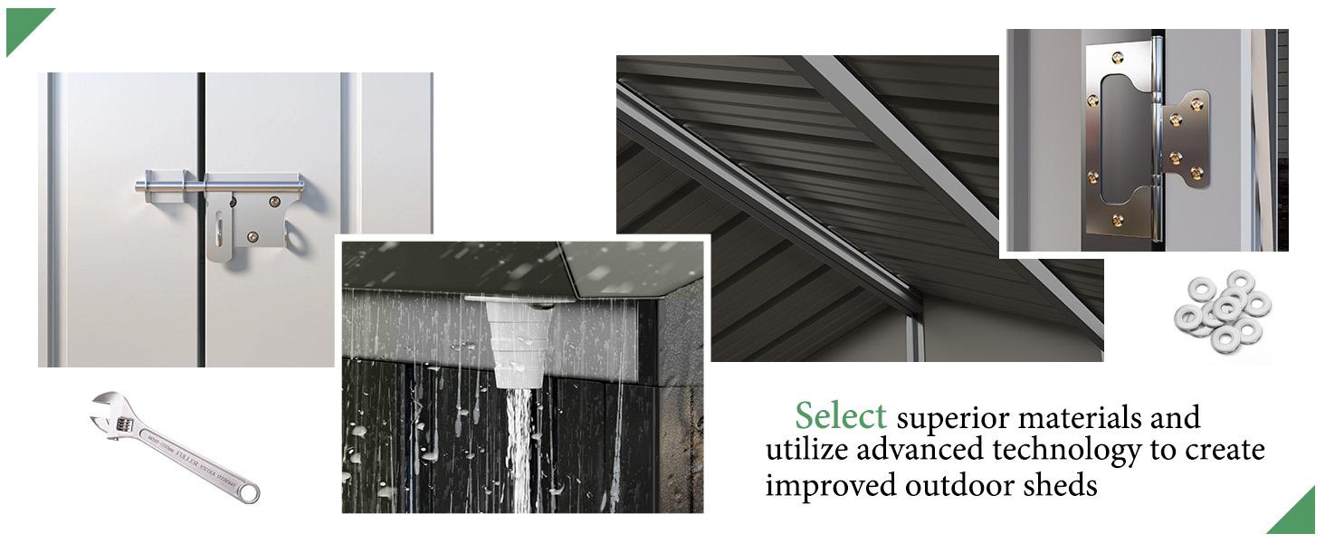 [Spring Sale] AMERLIFE Shed 4-pane Window Nordic Cottage Storage Shed Outdoor Metal Garden House Double Hinged Lockable Doors for Backyard Garden Patio Lawn