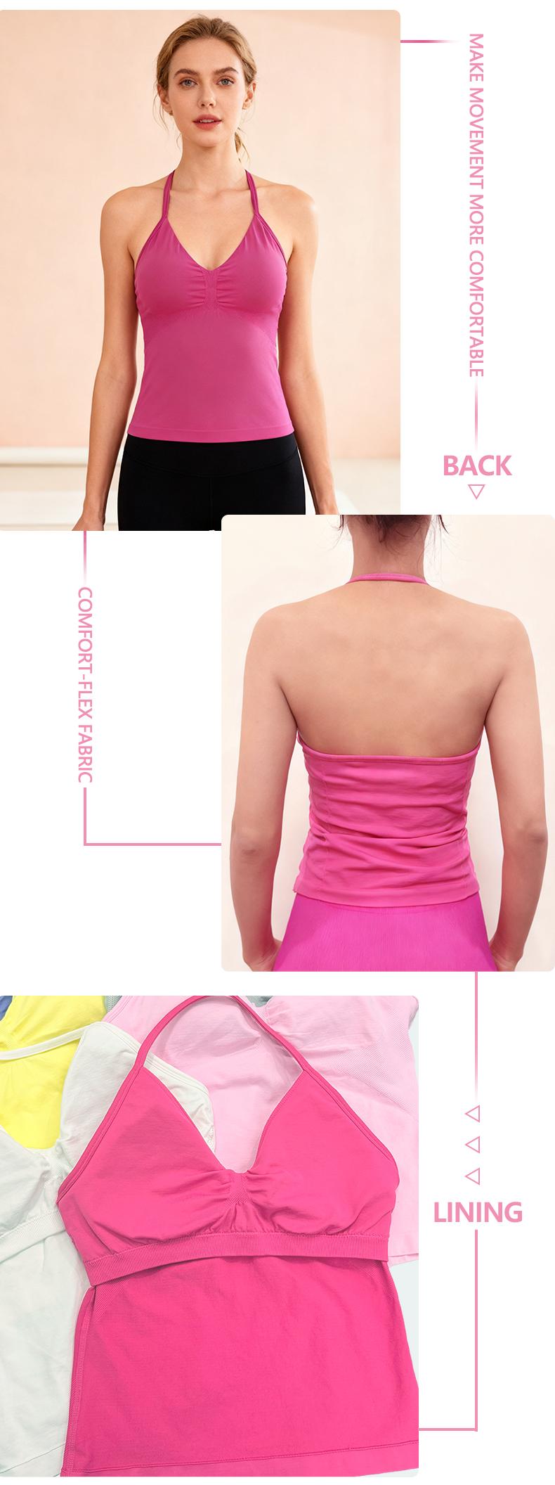 SUNVADUN B377 Sportswear Top Lace-Up Sleeveless Yoga Vest V-Neck Stretch Vest Crop Top for Women Fitness Vest Open Back Athletic Minimalistic Activewear Gym Apparel with Removable Cup Moisture Wicking Quick-Drying High Elasticity