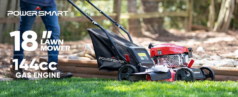 PowerSmart Lawn Mower Gas Powered, 18-Inch 144cc Engine 3-in-1 Walk-Behind Push Lawn Mower, Oil Included,SpringTok (DV8618P)