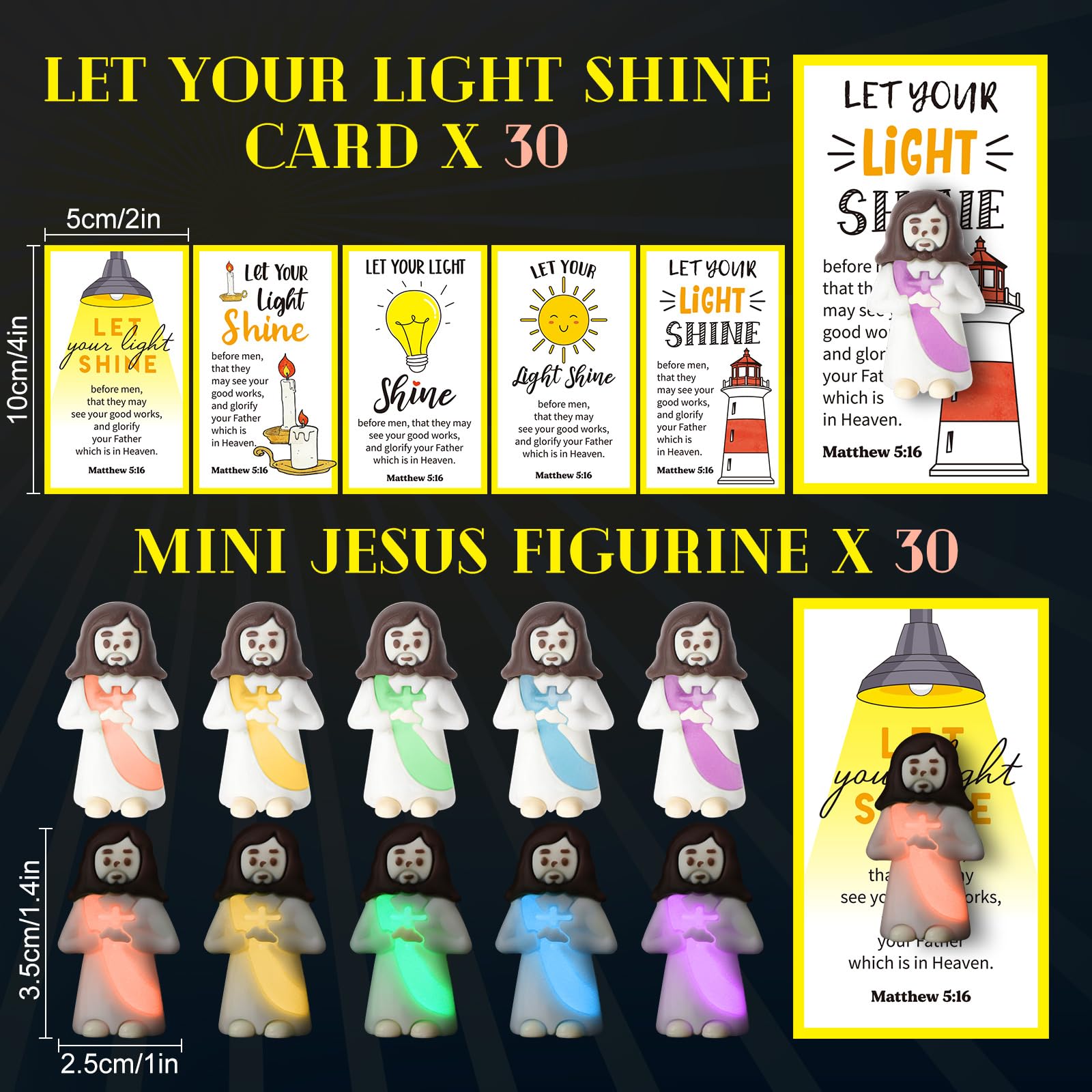 30 Sets Mini Jesus Glowing Easter Jesus Figurines Religious Easter Theme Party Favors Original Design Sunday School Gift Easter Egg Stuffers Employee Appreciation Gift Creative Gift for Christian Baptism Family Friends