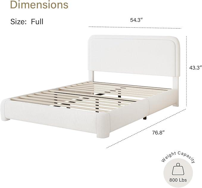 HOMBCK Bed Frame, No Mattress, Boucle Upholstered Platform Bed Frame, Modern, Rounded Corners, Noise Free, Easy Assembly