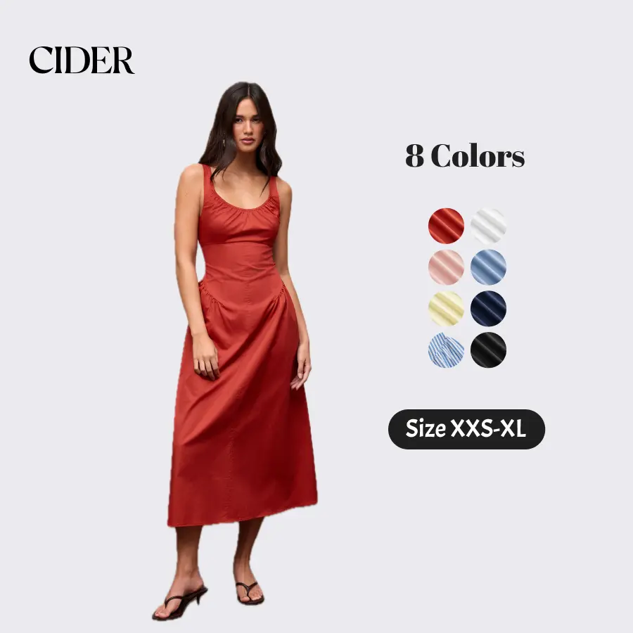 Cider Cotton Scoop Neckline A-line Midi Dress
