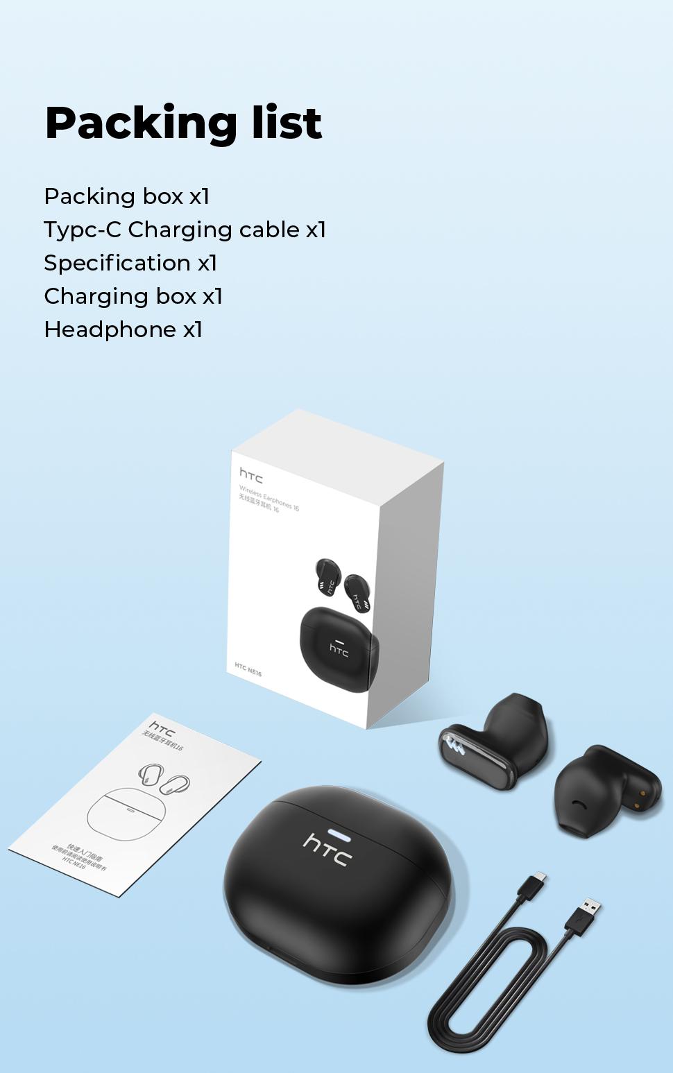 HTC NE16 Wireless Earbuds Bluetooth 6.0 Earphones Waterproof Wireless Earphones, Suitable for Office, Sports, Study and Audio Calls | Built in Microphone In Ear Earbuds, Gaming Bluetooth Headphones