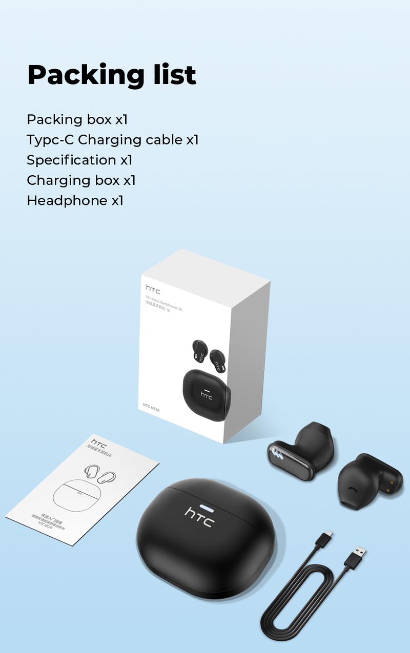 HTC NE16 Wireless Earbuds Bluetooth 6.0 Earphones Waterproof Wireless Earphones, Suitable for Office, Sports, Study and Audio Calls | Built in Microphone In Ear Earbuds, Gaming Bluetooth Headphones