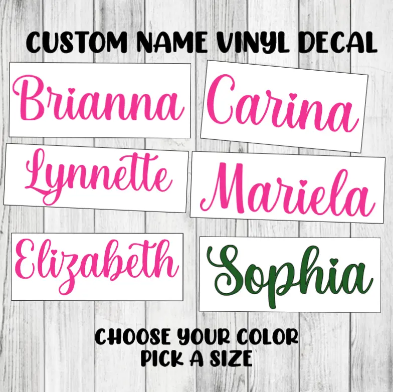 Custom Name Decal Personalized Cursive Lettering Heart Sticker Organiser, Bottles, Cups, Canister, Tin, Laptop, Luggage, Car, Truck, Window, Wall Vinyl