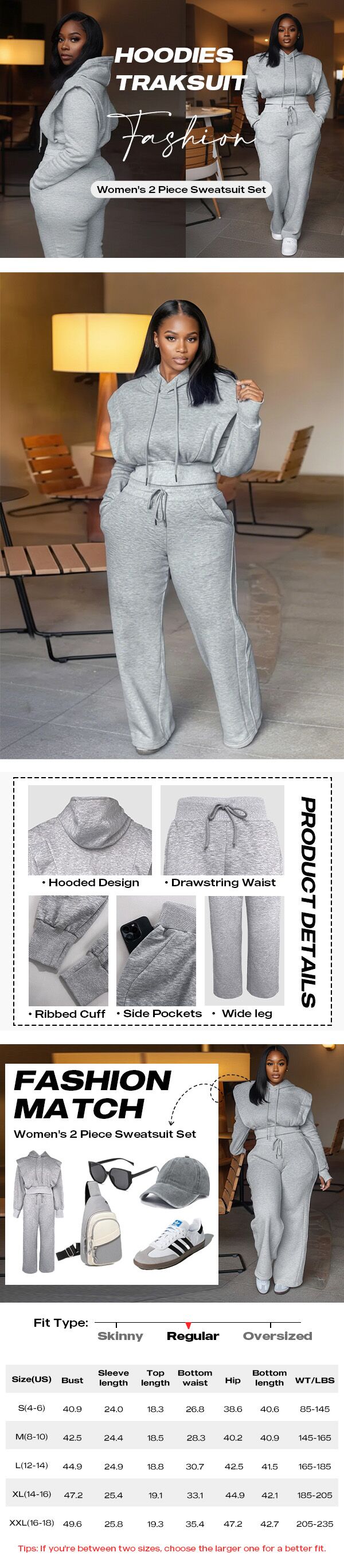 ChicMe Hooded Long Sleeve Sweatshirt and Casual Wide Leg Sweatpants Set