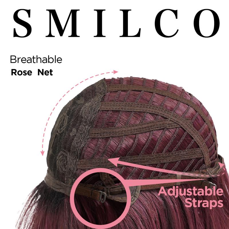 SMILCO/24Inch Berry Red Slightly/Brown/Grey Curly Synthetic Wig With Bangs High-Quality Soft Smooth Fiber Adjustable Cap Air-Permeable Hair Net/SM256 SMILCO/24Inch Berry Red Slightly/Brown/Grey Curly Synthetic Wig With Bangs High-Quality Soft Smooth Fiber Adjustable Cap Air-Permeable Hair Net/SM256