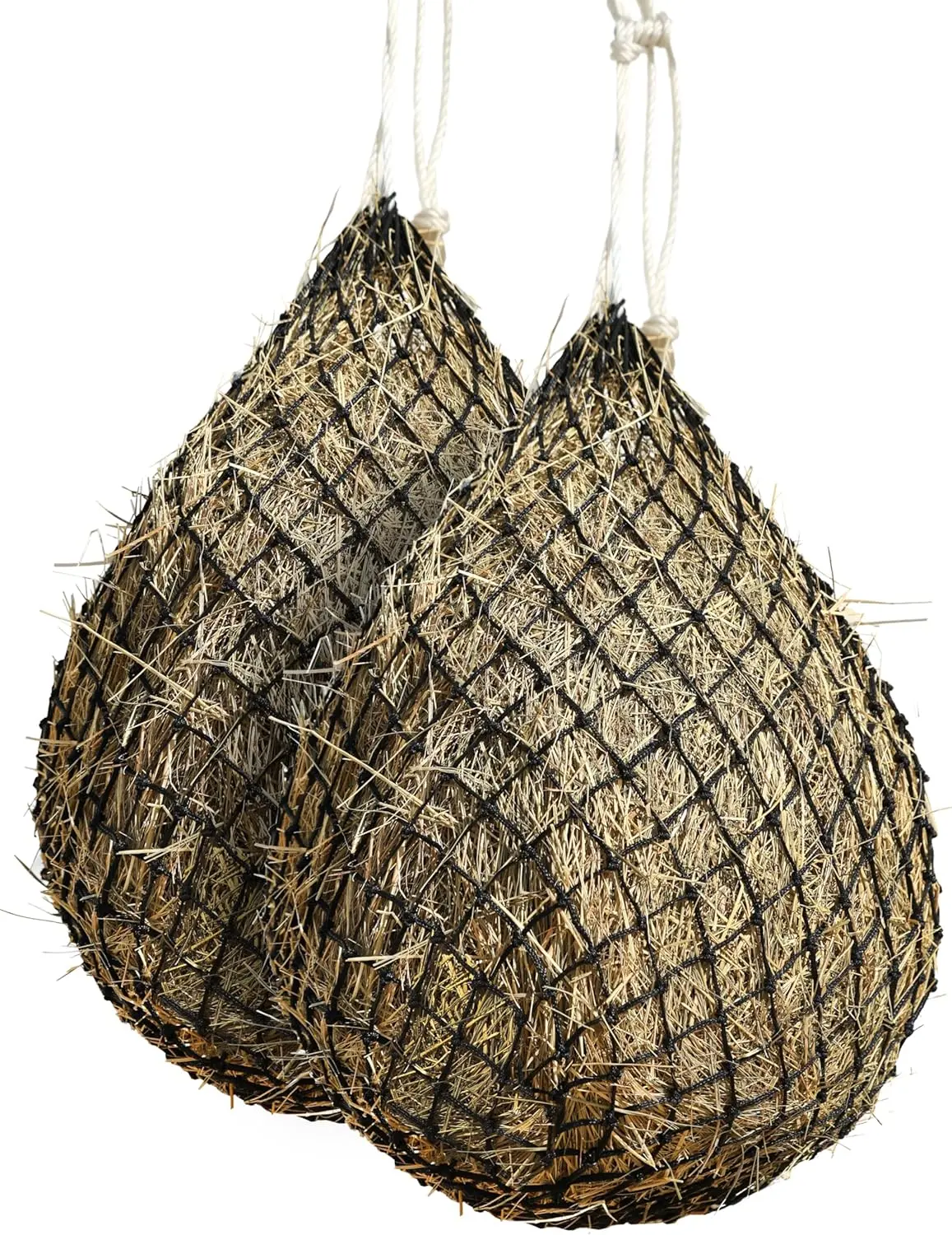 Harrison Howard 2 Pcs Nylon Rope Slow Feed Hay Net for Horses, 40" Length with 2" Holes, Easily Noticed, Easy to Fill and Load Farm Animal Feeding Supplies (Black)