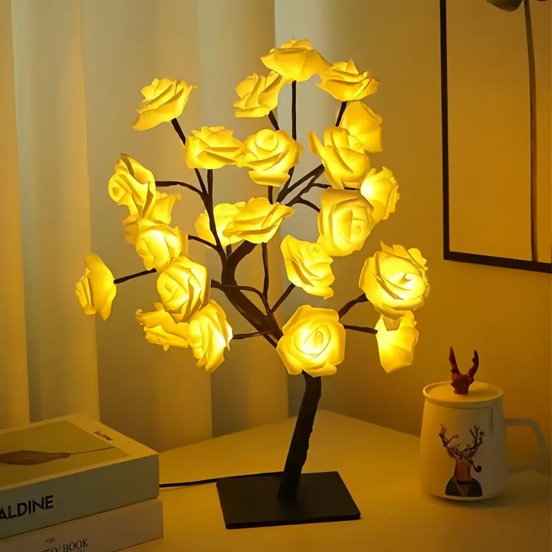 Romantic glowing rose tree, USB plug-in model, suitable for home decoration, party atmosphere lights, send friends birthday gift small table lamp, bedroom, living room decorations