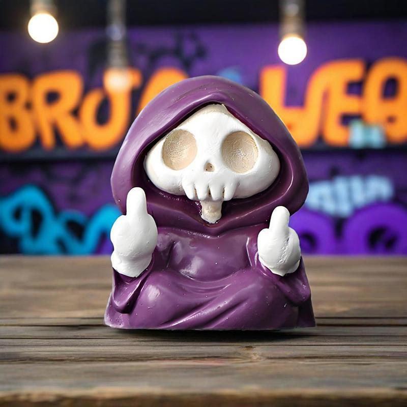 MUNBYN Grim Reaper Halloween Gift Figurine - Funny Middle Finger Design for Pranks & Decor - Durable Stone Ornament for Quirky Halloween Accessories