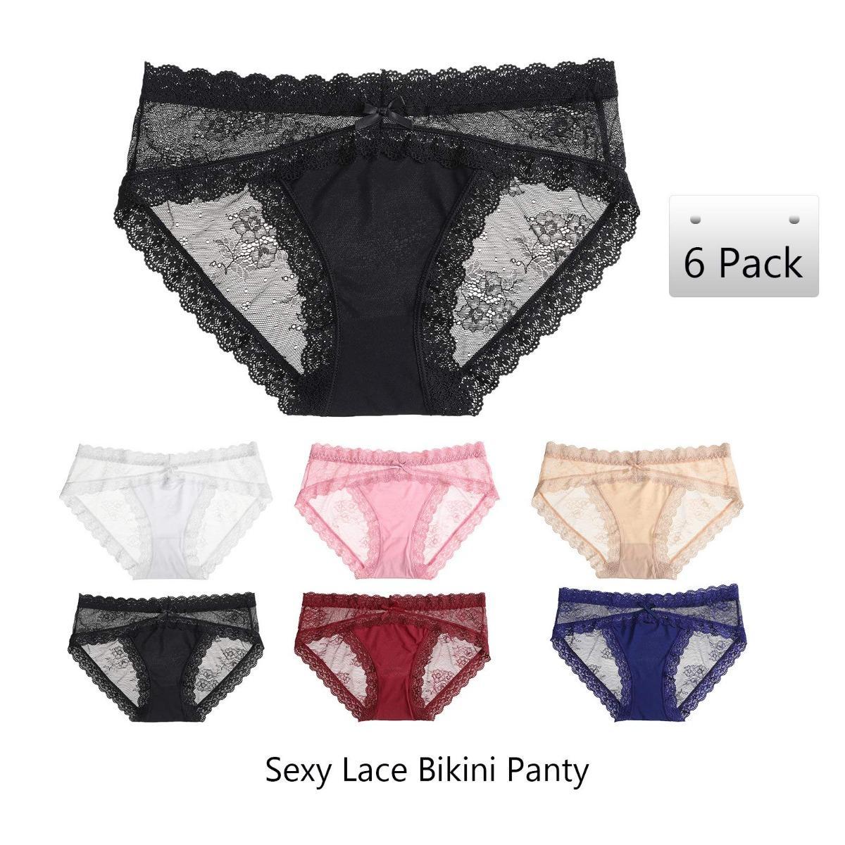 Women Lace Underwear Sexy Breathable Hipster Panties for Lady Stretch Seamless Soft Bikini Briefs 6Pcs/Set Nylon Fabric Womenswear