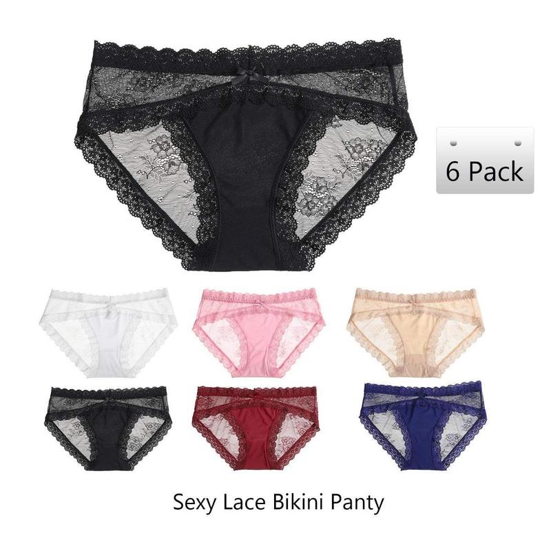 Women Lace Underwear Sexy Breathable Hipster Panties for Lady Stretch Seamless Soft Bikini Briefs 6Pcs/Set Nylon Fabric Womenswear