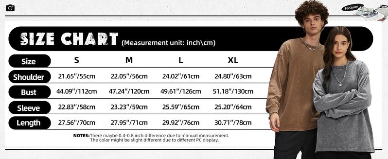 Gihuo Unisex Oversized Sweatshirt for Men Women Vintage Loose Fit Cotton Pullover Crewneck Baggy Acid Wash Long Sleeve Basic T-Shirt for Casual Wear Y2K Gihuo Unisex Oversized Sweatshirt for Men Women Vintage Loose Fit Cotton Pullover Crewneck Baggy Acid Wash Long Sleeve Basic T-Shirt for Casual Wear Y2K