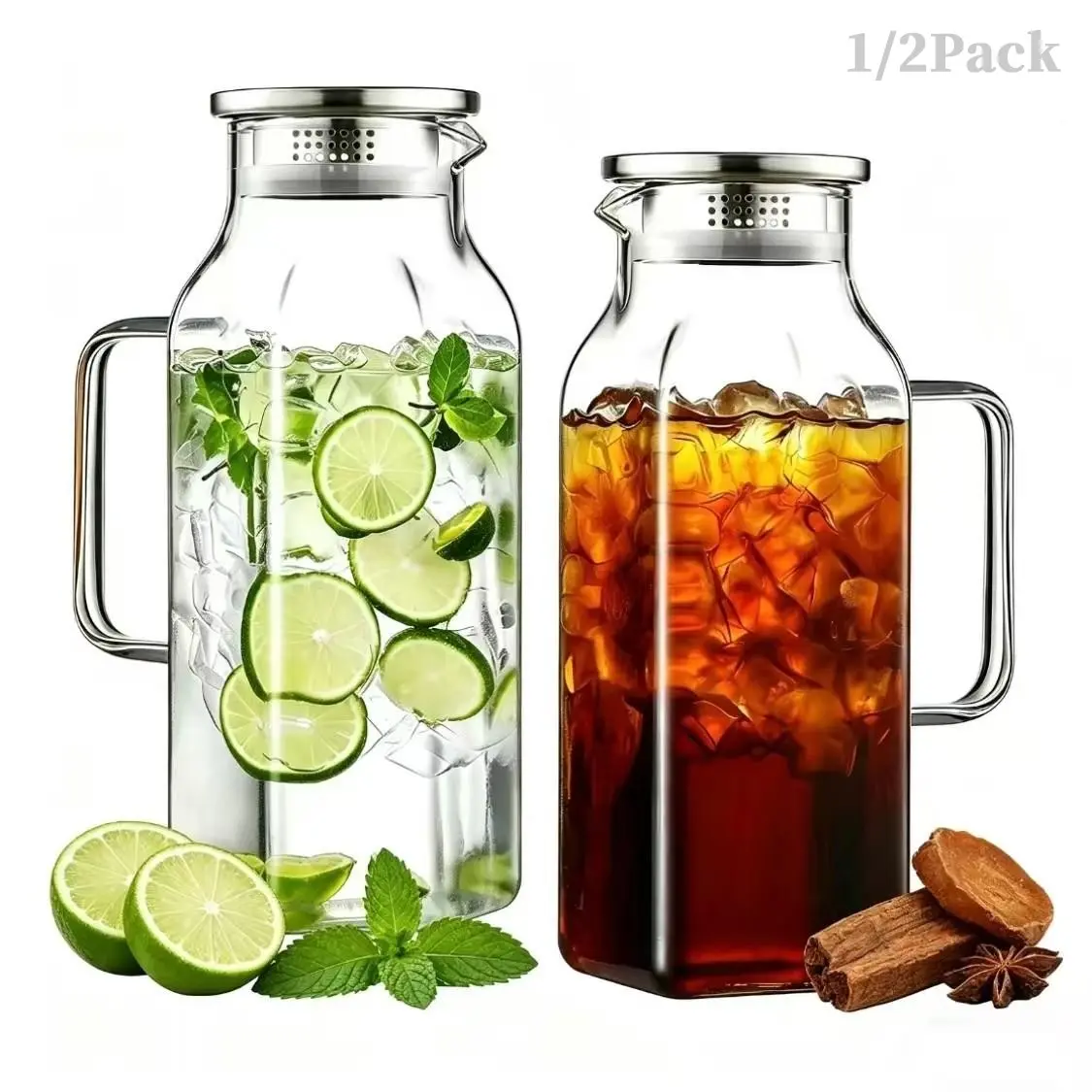 Viral Trending 2 Quart (2L/68oz) Square High Borosilicate Glass Pitcher with Lid Spout & Handle, Food Grade BPA Free Heat Resistant Leak-Proof Water Jug, Dishwasher Safe, for Fridge Iced Tea Coffee Juice Milk Hot & Cold Beverages, Ideal Housewarming Gift