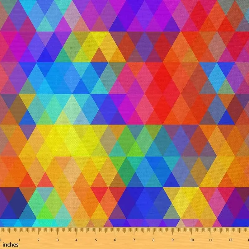 Feelyou Colored Synthetic Upholstery Fabric, 1yd Tight Woven Medium Weight Waterproof Fabric, Geometric Abstract Triangles for Indoor/Outdoor Upholstery & Home DIY Projects, Tight Woven Fabric