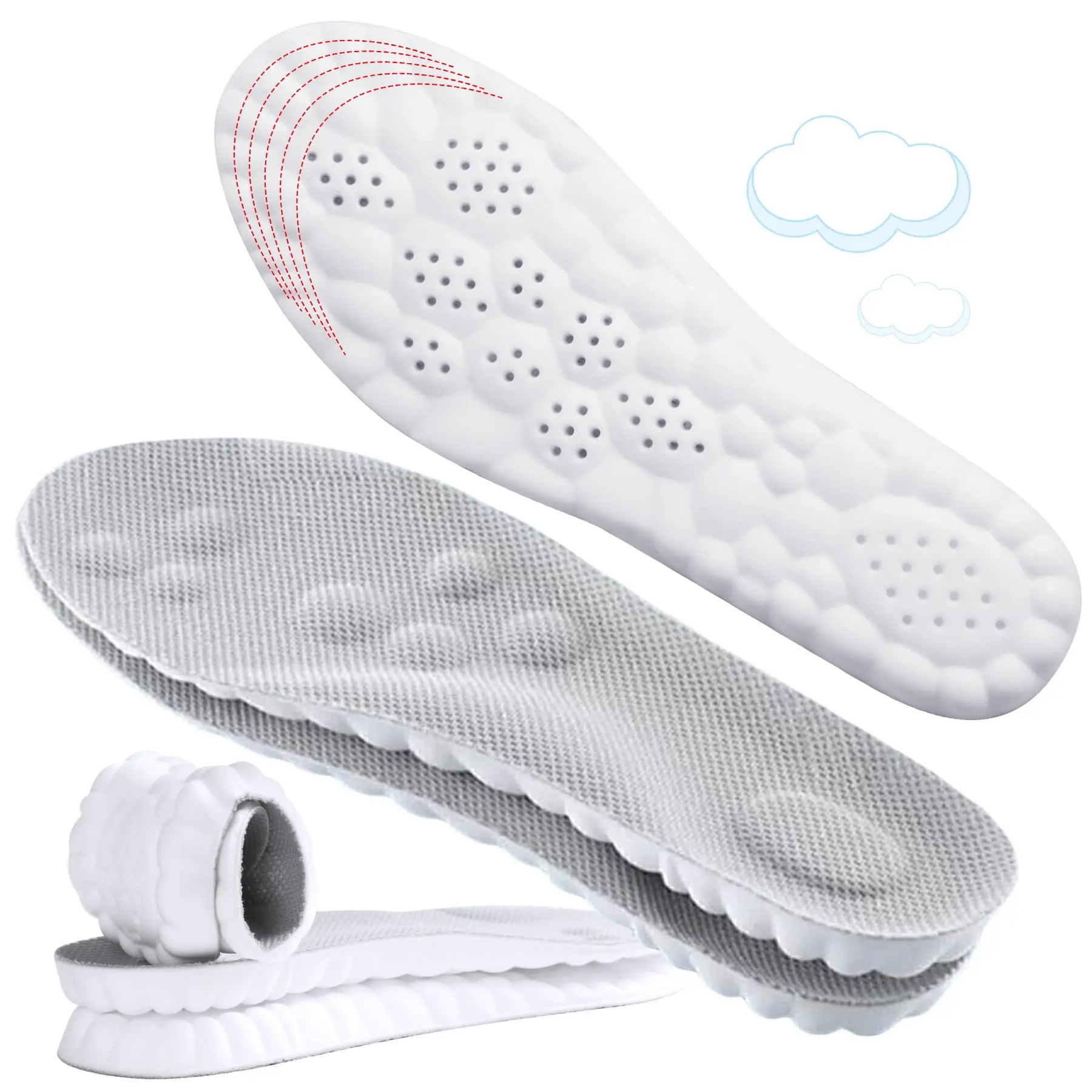 Men's 4D Cloud-Like Comfort Footwear Insoles - Soft Elastic Memory Foam Cushioning Shoe Insoles with Arch Support, Trim-to-Fit for Steppers, Foot Pain Relief, Fatigue Reduction, Soft Elastic Insoles