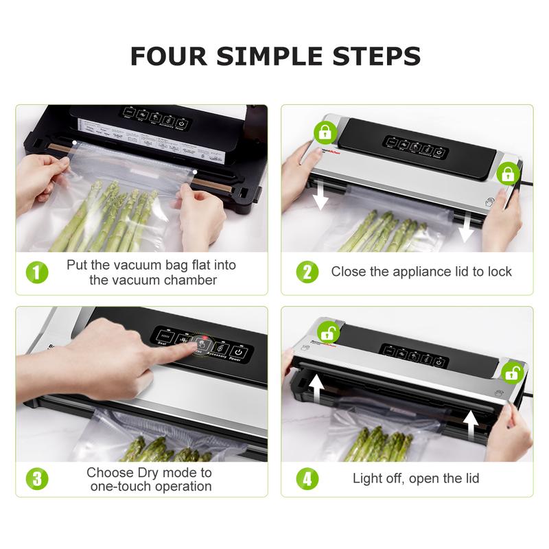 Bonsenkitchen Vacuum Sealer Machine with 40 Bags | Compact Food Sealer for Kitchen Storage & Meal Prep | Multiple Modes​​ | External Vacuum System, Silver​​