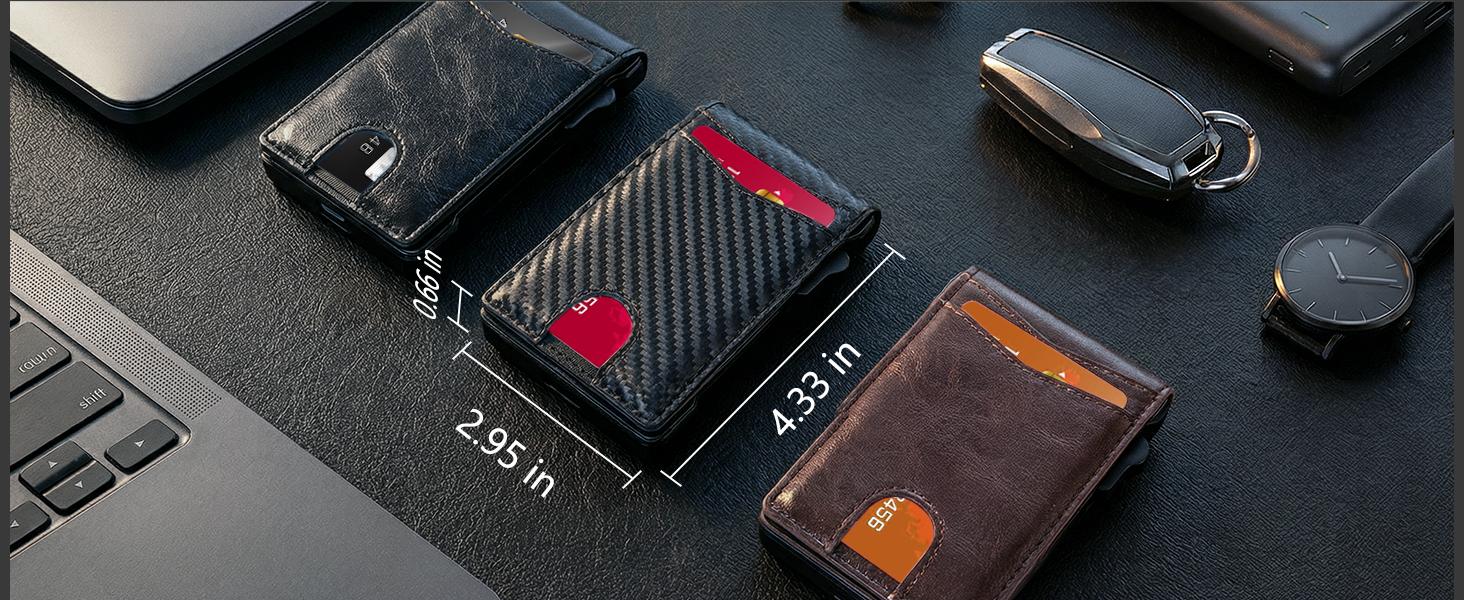 MNGARISTA Wallet for Men,Slim Minimalist Bifold Wallet with RFID Blocking,Pop-Up Credit Card Holder with ID Window & Money Clip,Magnetic Flip Metal Wallet for 10-12 Cards,Gifts for Men-Carbon Fiber SpringStatements