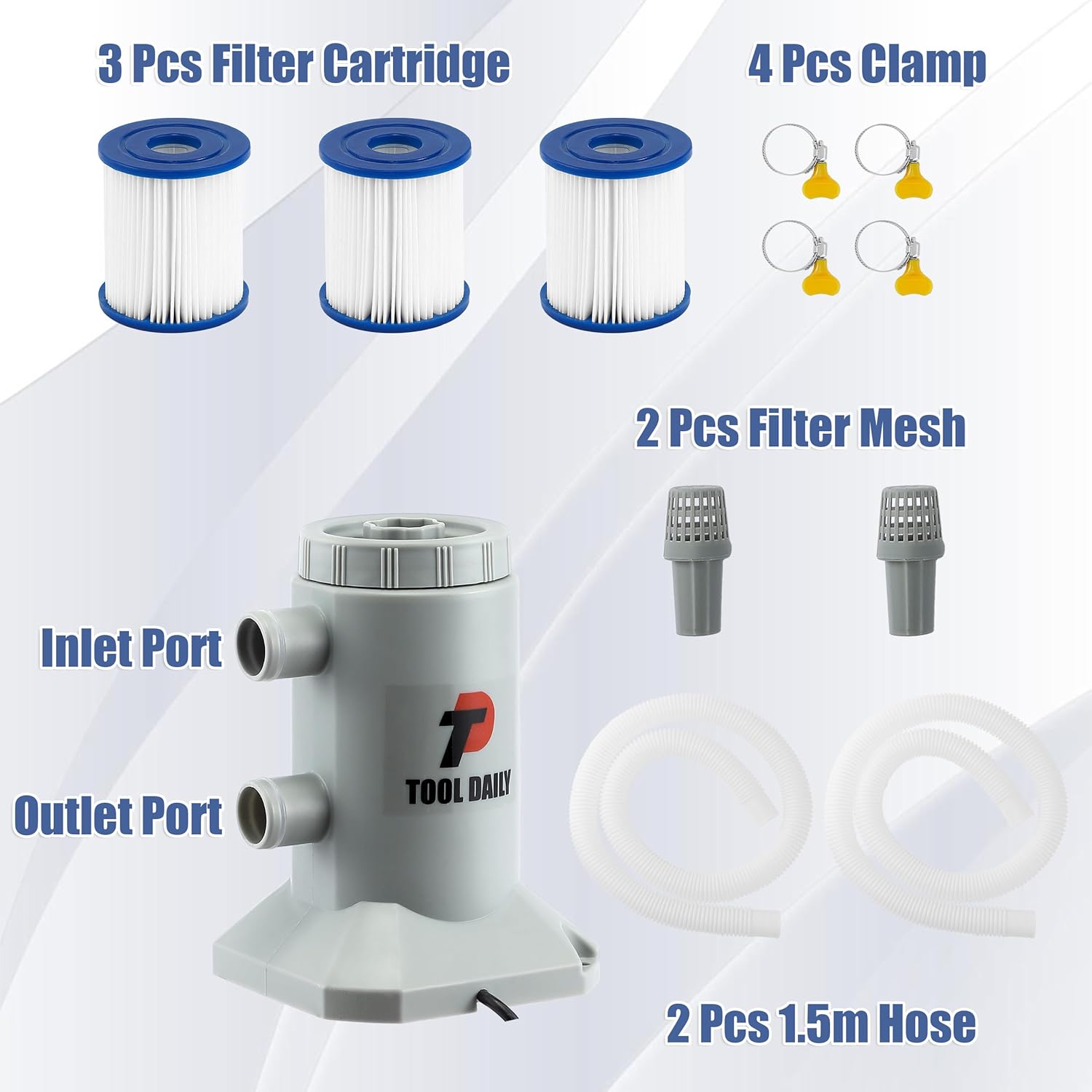Tool Daily Automatic Pool Cover Pump 1200 GPH Submersible with 4 Adapters & 16ft Drainage Hose, Automatic ON/OFF Function, Durable Construction