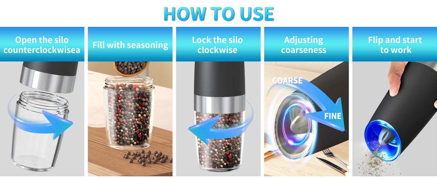 Gravity Electric Salt and Pepper Grinder Set Automatic Salt and Pepper Grinder Set with LED Light Kitchen Seasoning Utensils