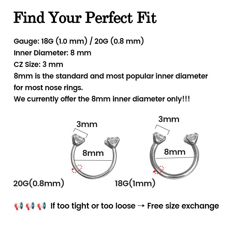 Nose Ring More Size 20G/18G 7mm Titanium Horseshoe Nose Ring(Free Gem Picker Tool) Internally Threaded Gems Lightweight