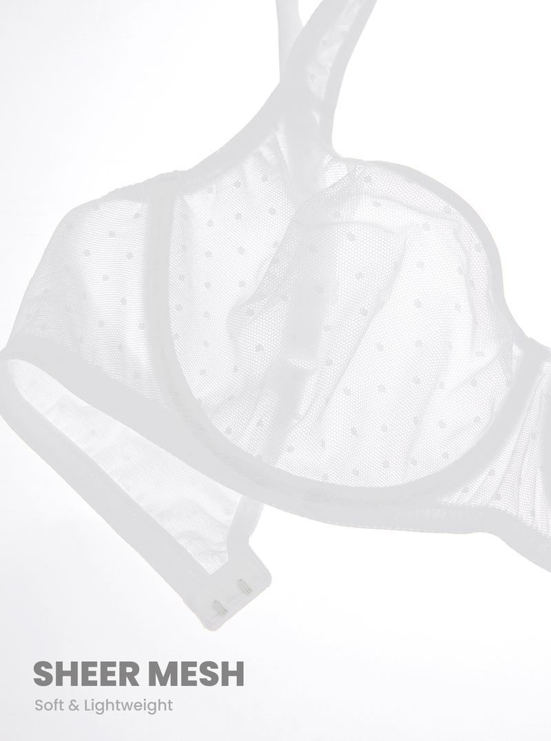DOBREVA Women's Sexy Mesh Underwire Balconette Bra No Padded  Breathable See Through
