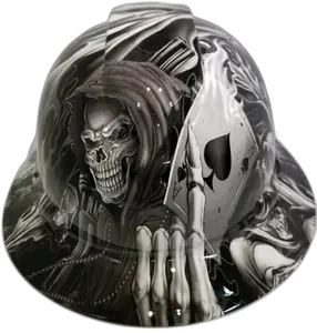 Grayscale Reaper Ace of Spades - Custom Hydro Dipped Full Brim Hard Hat