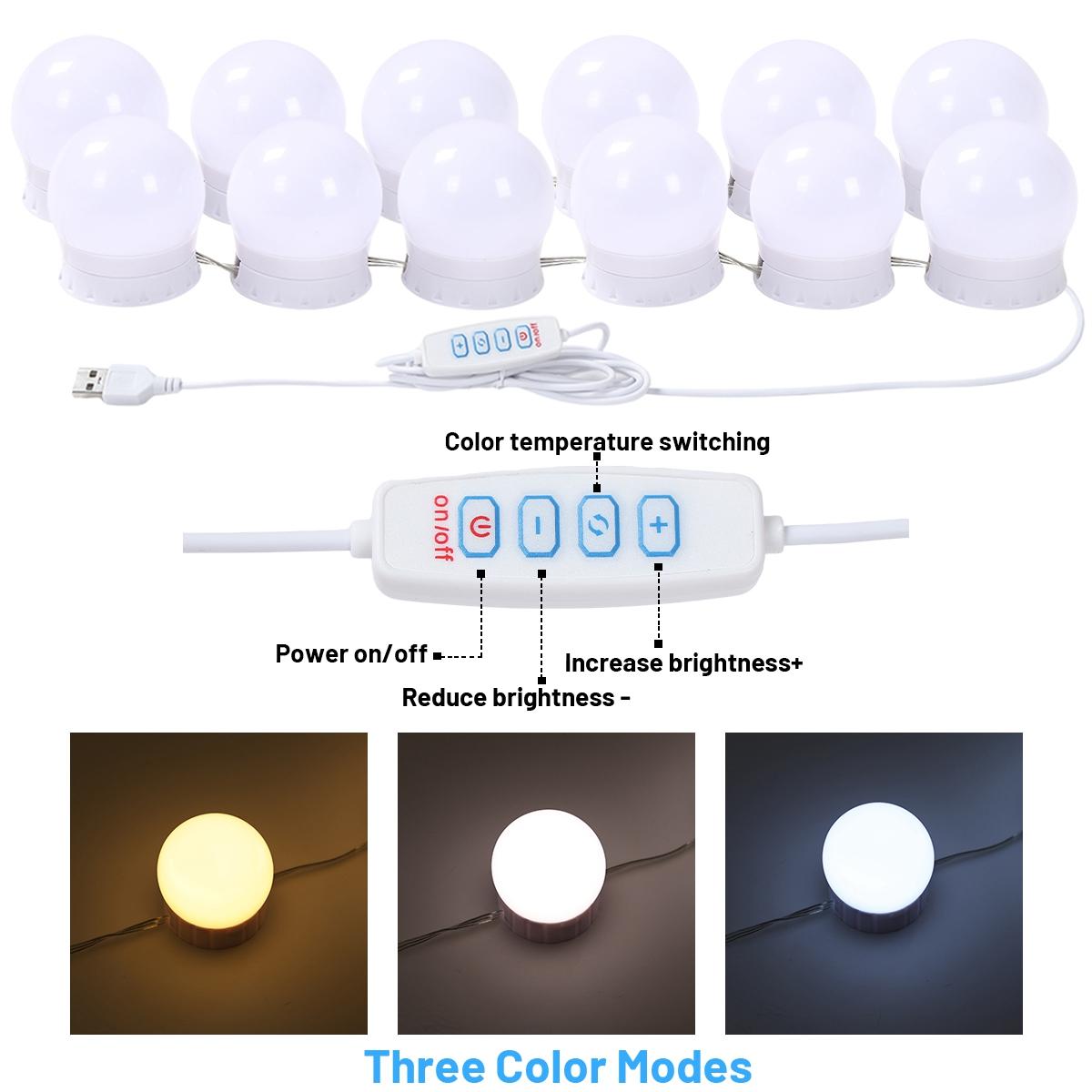 LED Vanity Lights For Mirror, Consciot Hollywood Style With 12 Dimmable Bulbs, Adjustable Color & Brightness, USB Cable, Stick on for Makeup Table Dressing Room Mirror