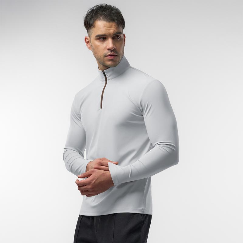 Fioboc Men's SmoothBlend Slim Fit Half-Zip Mock Neck T-Shirt - Contrast Trim Casual Basic Long Sleeve Top