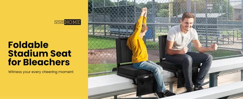 VIVOHOME Portable Stadium Seat for Bleachers with Back Support, Folding Bleacher Chair with Cup Holder and Shoulder Strap