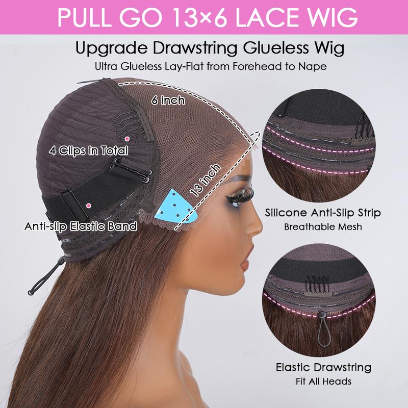 Pizazz Hair #4 Chocolate Brown Straight Glueless Wigs 13x6 HD Transparent Lace Frontal Wigs Human Hair Pre Plucked Natural HairLine With Drawstring